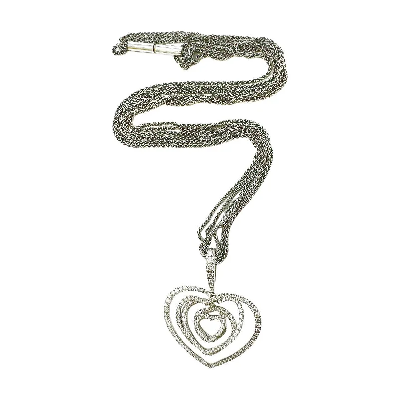 ladies-torque-pearl-necklaces-18K White Gold Necklace with Diamond Heart Pendant