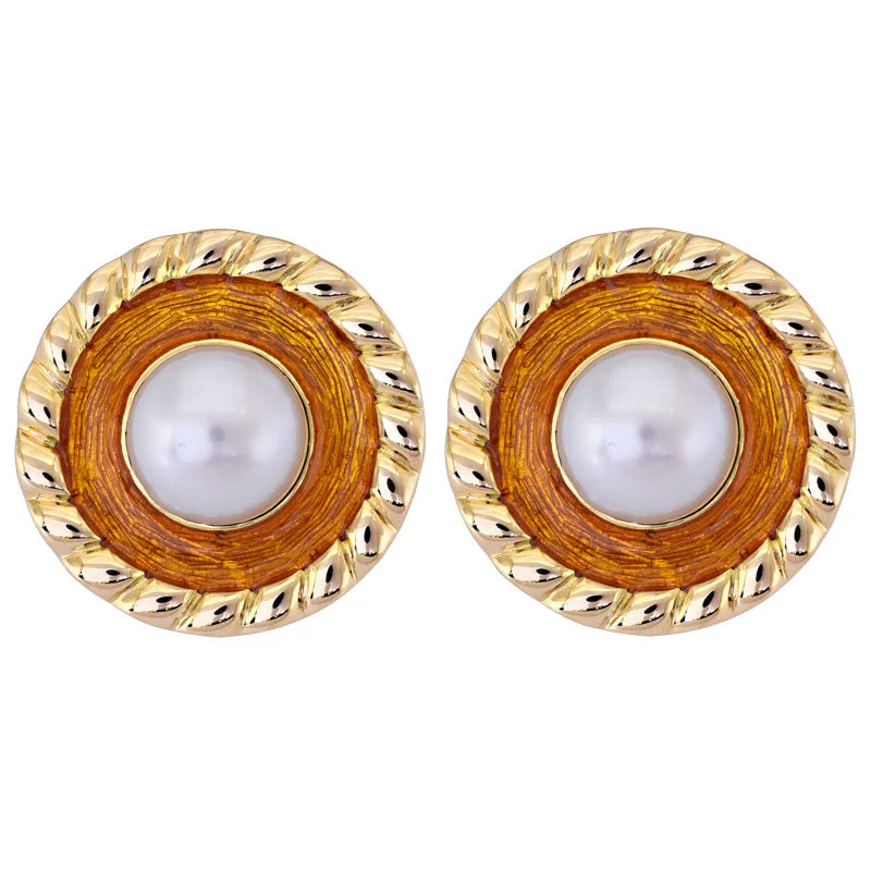 Ladies earrings with scale charms -Earrings- South Sea Pearl (Enamel)