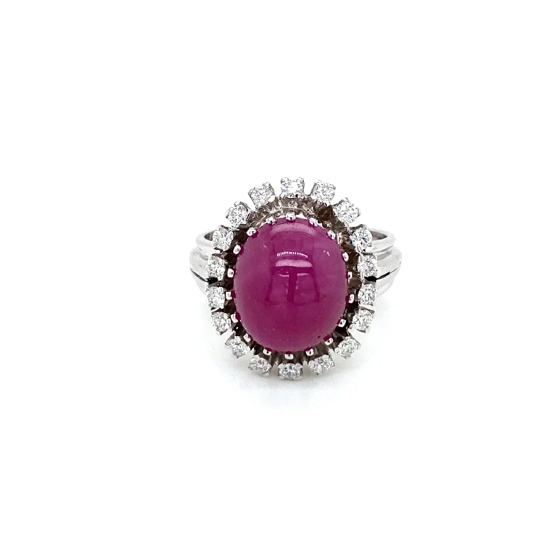 Ladies rings satin brilliance -Estate 8.50 Carat Natural Ruby Cabochon Diamond Ring