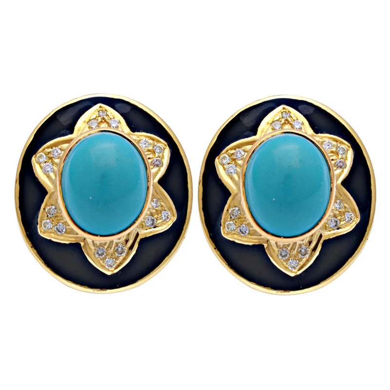 Ladies earrings with sapphire sparkle -Earrings-Turquoise and Diamond (Enamel)