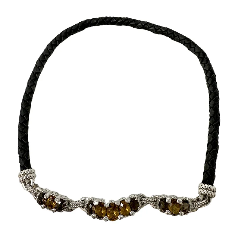 ladies-gemstone-station-necklaces-Vintage Judith Ripka Braided Cord Necklace with Citrine