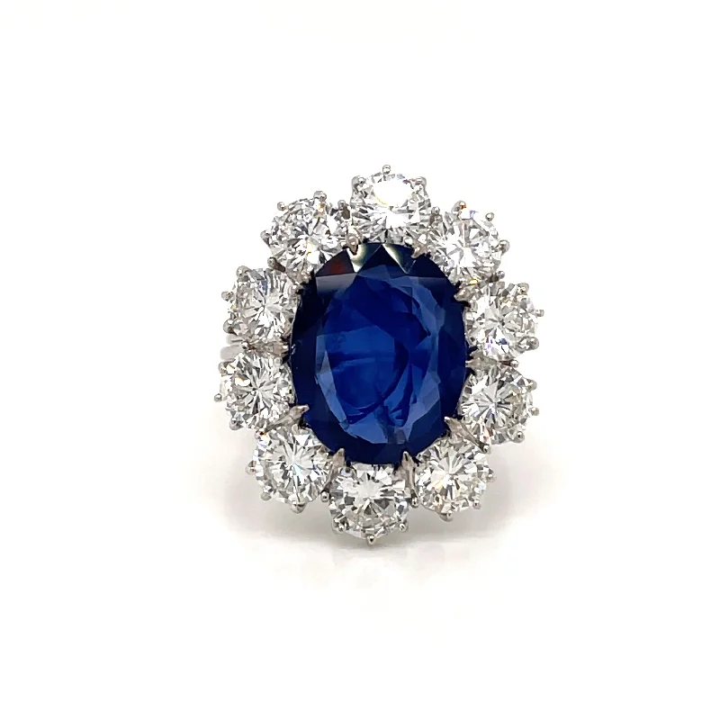 Ladies rings woven brilliance -Estate SSEF Certified 8 Carat Unheated Burma Sapphire 5 Ct Diamonds Ring