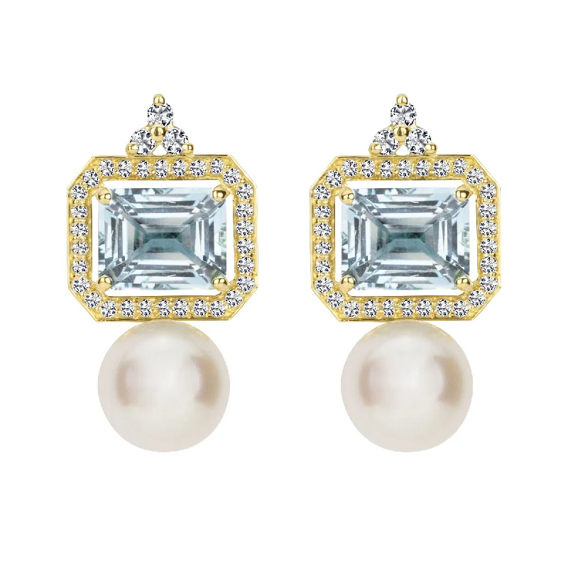 Ladies earrings dainty shine -Earrings - South Sea Pearl, Aquamarine And Diamond