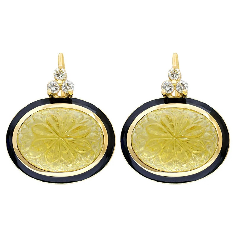 Ladies earrings with sage aventurine -Earrings-Lemon Quartz and Diamond (Enamel)