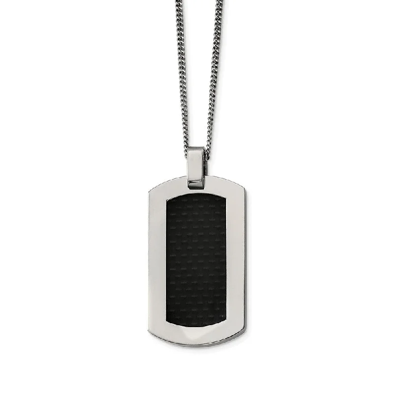 ladies-luxury-bib-necklaces-Titanium and Black Carbon Fiber Dog Tag Necklace 24 Inch