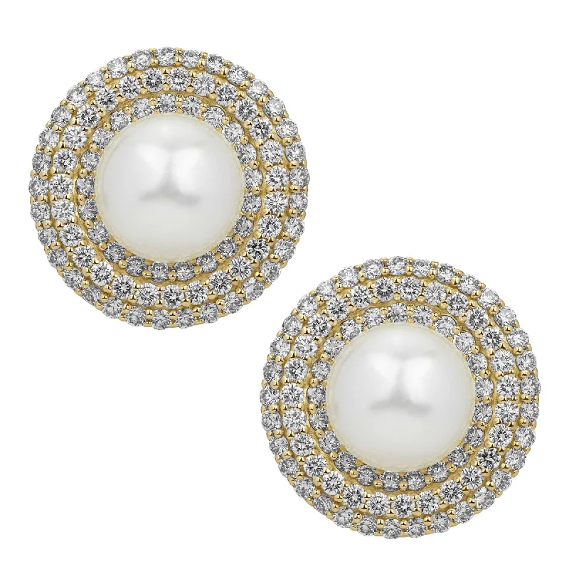 Ladies earrings with orbit charms -Earrings - South Sea Pearl And Diamond