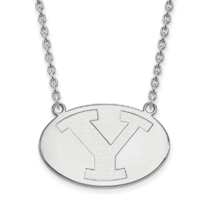 ladies-gift-lariat-necklaces-10k White Gold Brigham Young U Large Initial Y Pendant Necklace