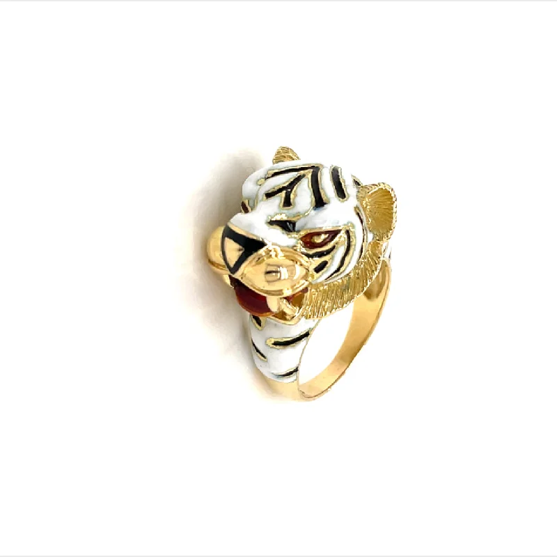 Ladies rings with tide designs -Frascarolo Italy Enamel Gold Tiger Ring