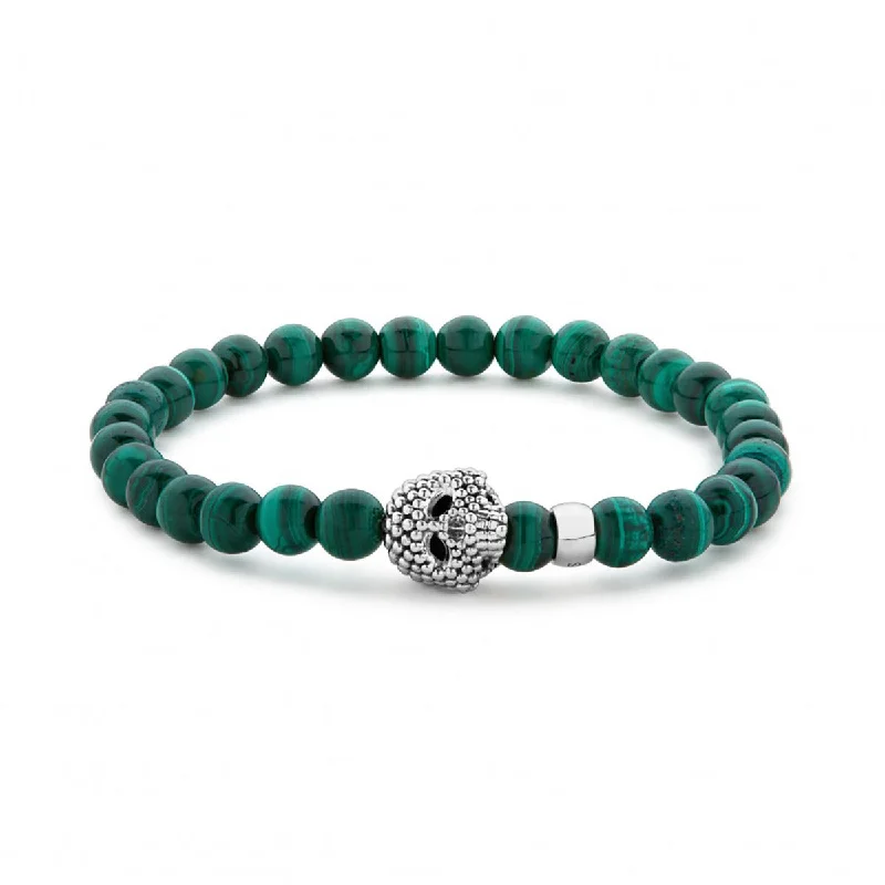 ladies-pearl-beaded-wrap-bracelets-Malachite Skull Bracelet