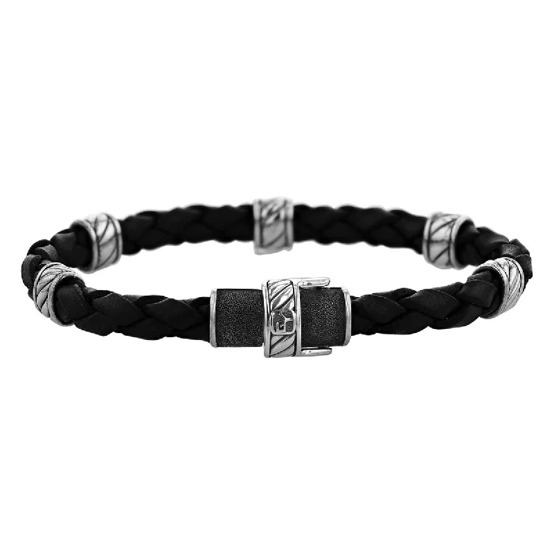 ladies-luxury-link-chain-bracelets-John Hardy Black Braided Leather Bracelet