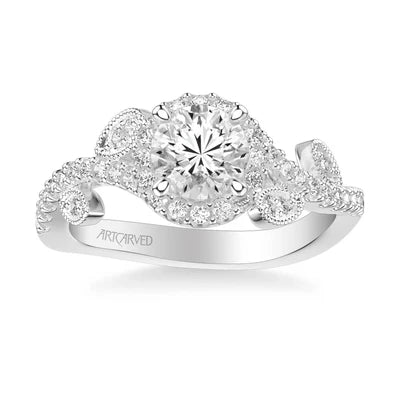 Ladies engagement rings for innovator unions -Thalia Contemporary Round Halo Floral Diamond Engagement Ring in Platinum