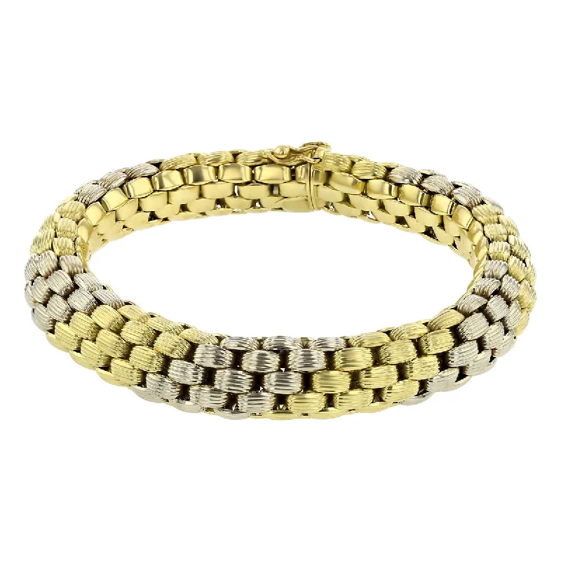 ladies-crystal-silver-bracelets-Italian Dome Rollo Link Bracelet in 18K Yellow and White Gold