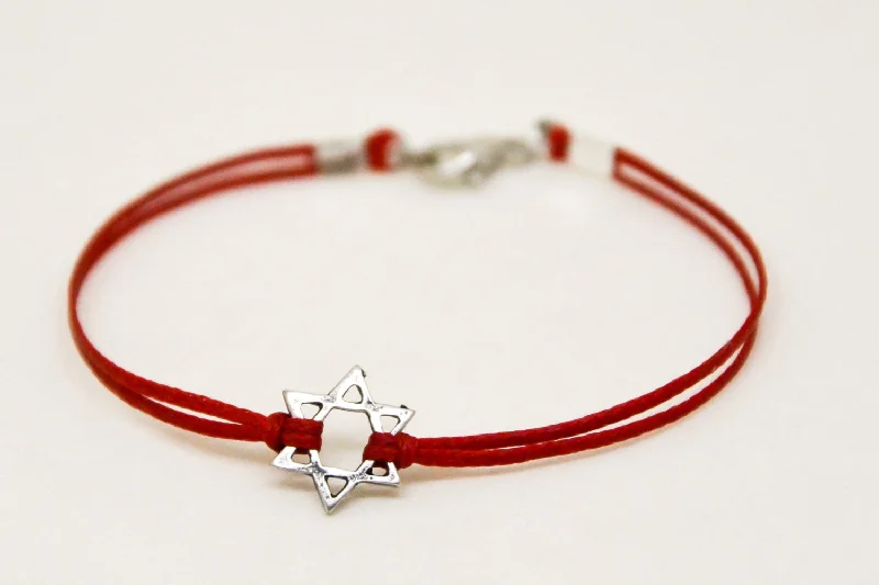 ladies-diamond-rose-gold-bracelets-Silver Star of David bracelet for men, red cord, Jewish gift for him