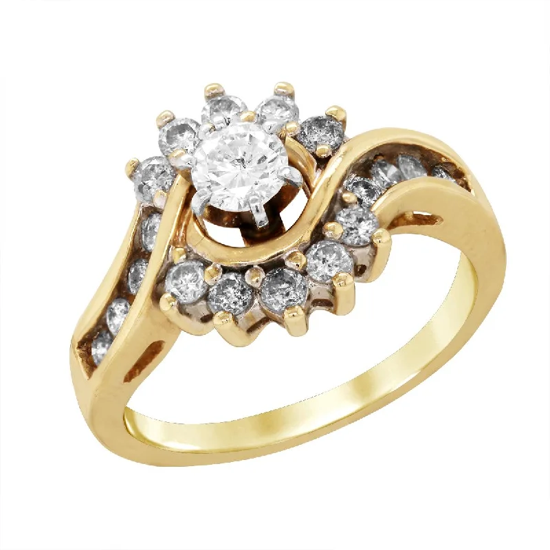 Ladies engagement rings stylish vows -VINTAGE STYLE YELLOW GOLD BYPASS ENGAGEMENT RING, 3/4 CT TW