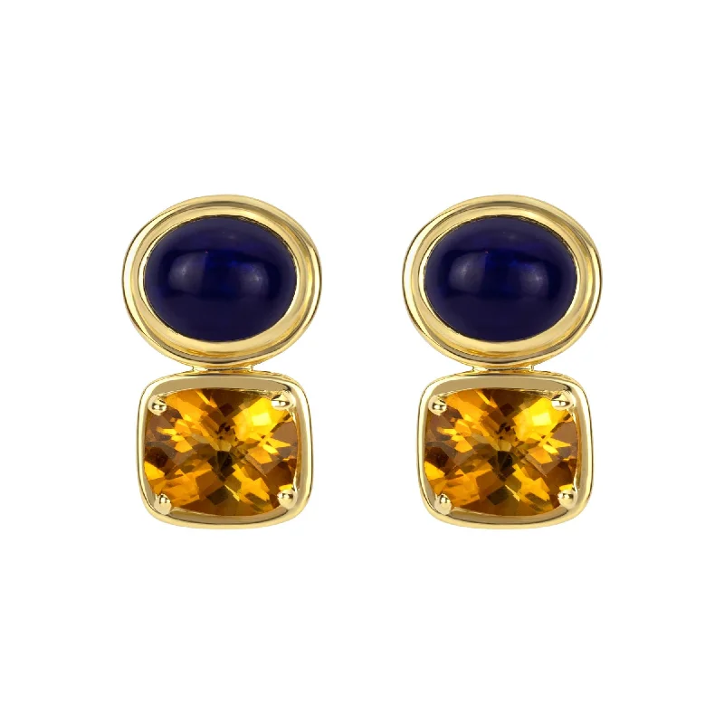 Ladies earrings for maker vibes -Earrings- Citrine And Lapis Lazuli