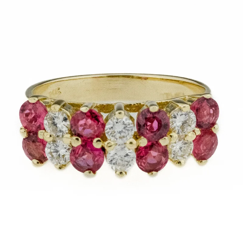 Ladies rings with coral designs -0.91ctw Natural Ruby & 0.48ctw Diamond Accents Ring in 14K Yellow Gold