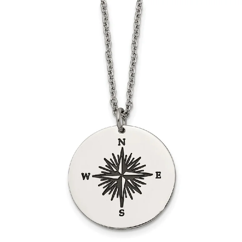 ladies-bridal-station-necklaces-Stainless Steel & Enamel 25mm Compass Disc Necklace, 22 Inch