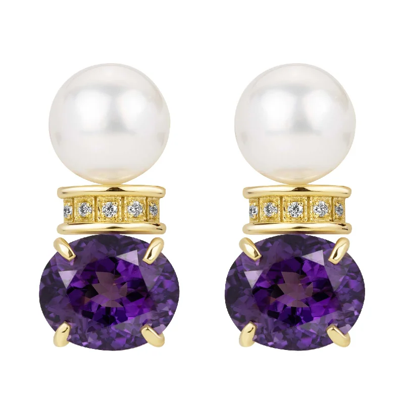 Ladies earrings for lazy charm -Earrings - South Sea Pearl, Amethyst And Diamond