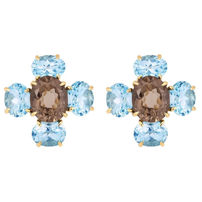 Ladies earrings for healer charm -Earrings - Smokey Quartz & Blue Topaz