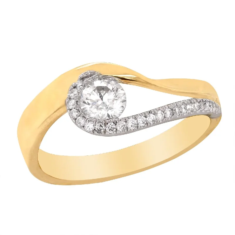 Ladies engagement rings with joy engravings -MODERN TWO-TONE GOLD ENGAGEMENT RING WITH .40 CARAT CENTER DIAMOND, .12 CT TW