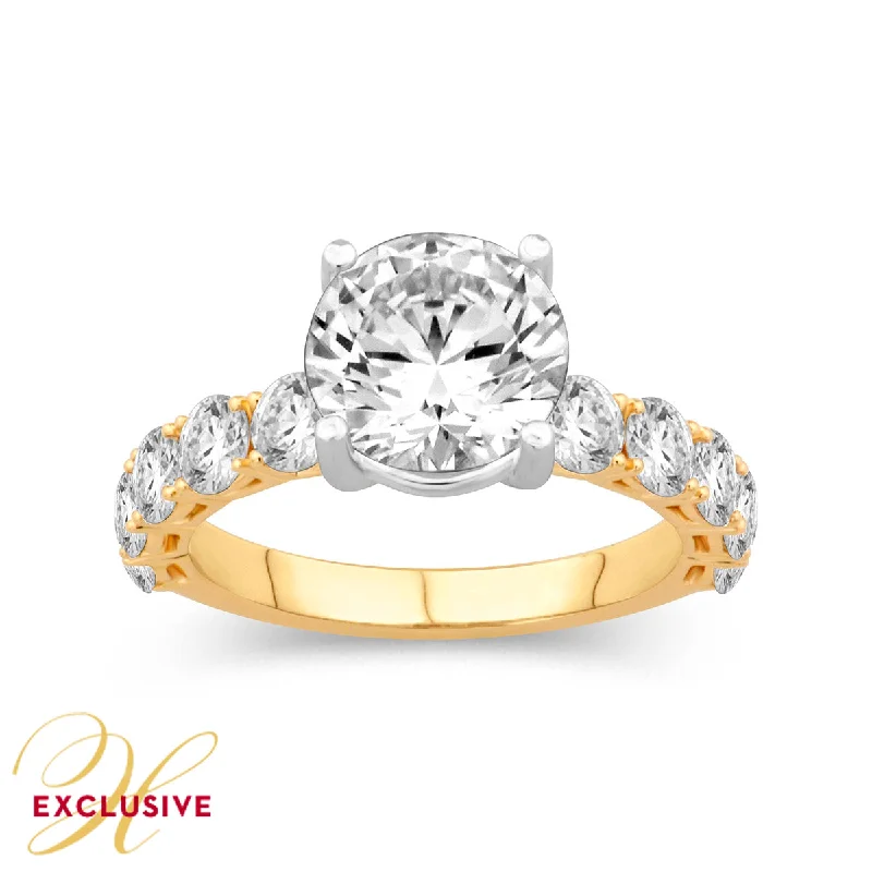 Ladies engagement rings polished vows -YELLOW GOLD ENGAGEMENT RING SETTING WITH ROUND SIDE DIAMONDS, 1.74 CT TW