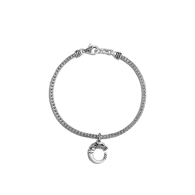 ladies-cross-link-chain-bracelets-Legends Naga Silver Charm on Mini Chain Bracelet