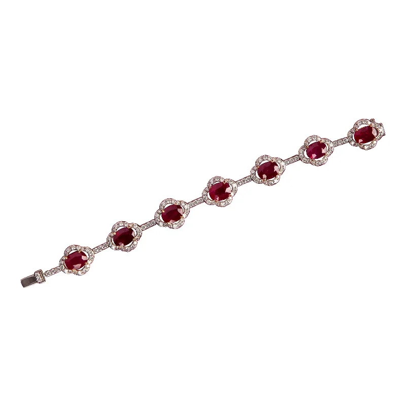 ladies-everyday-cable-bracelets-Ruby & Diamond Clover Bracelet