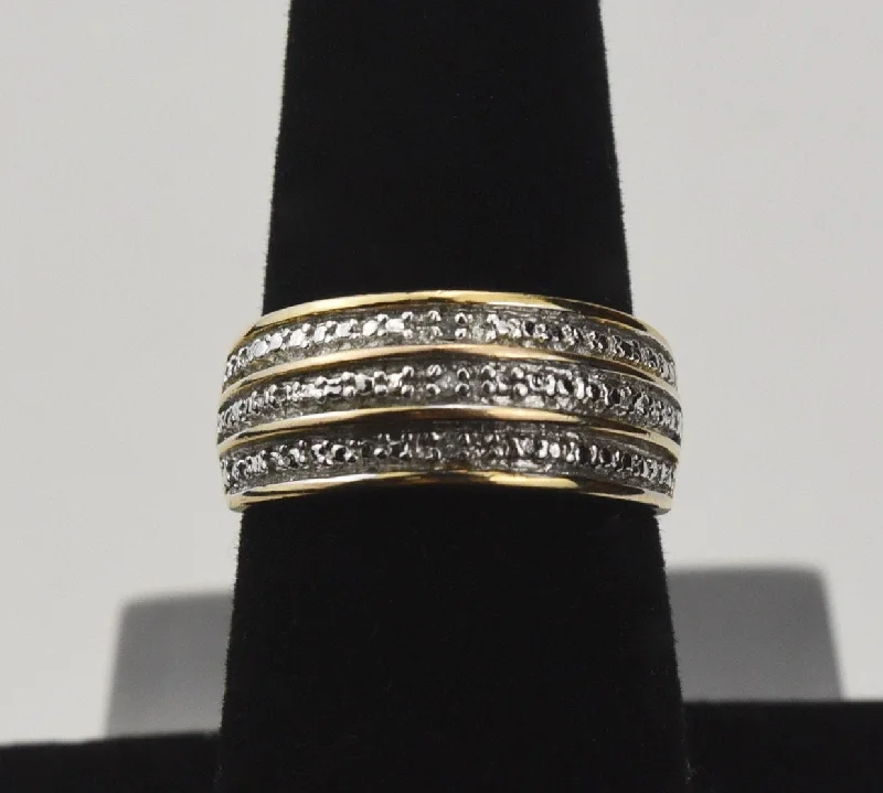 Ladies rings with nova motifs -Gold Tone Sterling Silver Ring with Rows of Clear Stones - Size 7