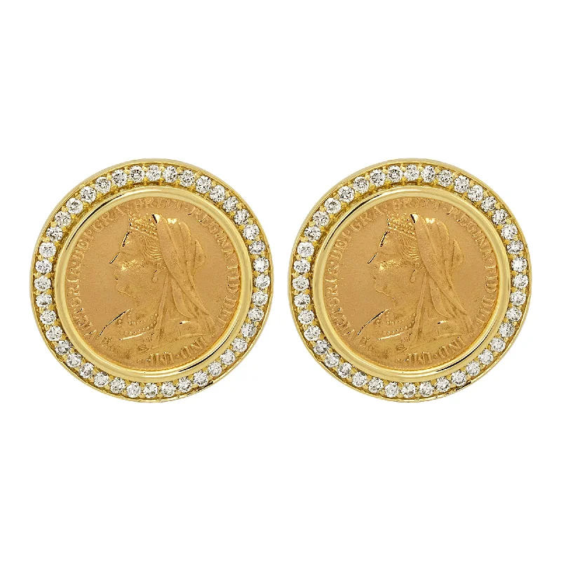 Ladies earrings for journey charm -Earrings - Gold Coin And Diamond