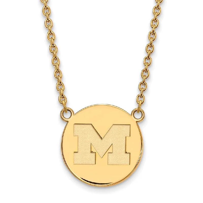 ladies-torque-diamond-necklaces-14k Gold Plated Silver U of Michigan Large Initial M Disc Necklace