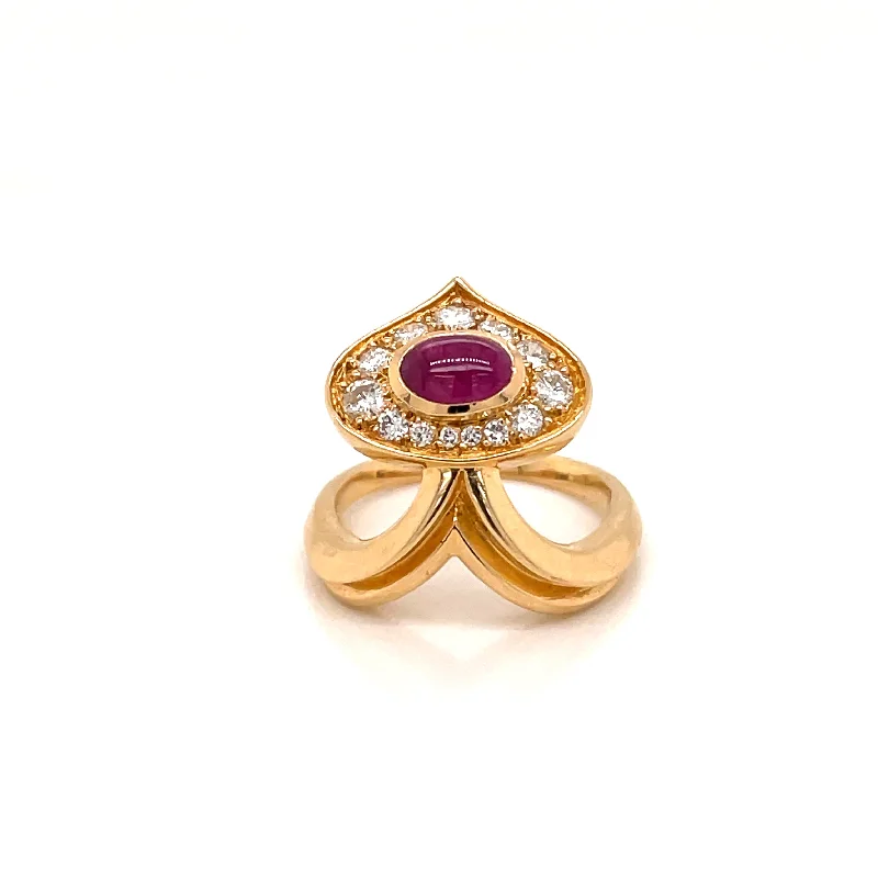 Ladies rings plush shine -Marina B Ruby Pavé Diamond Gold Ring