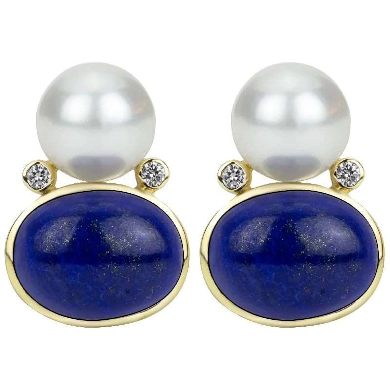 Ladies earrings with knot motifs -Earrings - Southsea Pearl, Lapis Lazuli And Diamond