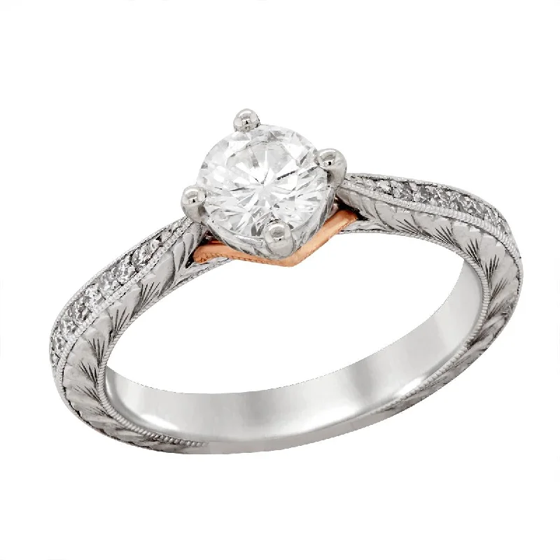 Ladies engagement rings futuristic love -TWO-TONE DIAMOND ENGAGEMENT RING WITH MILGRAIN DETAILING, 0.71 CT TW