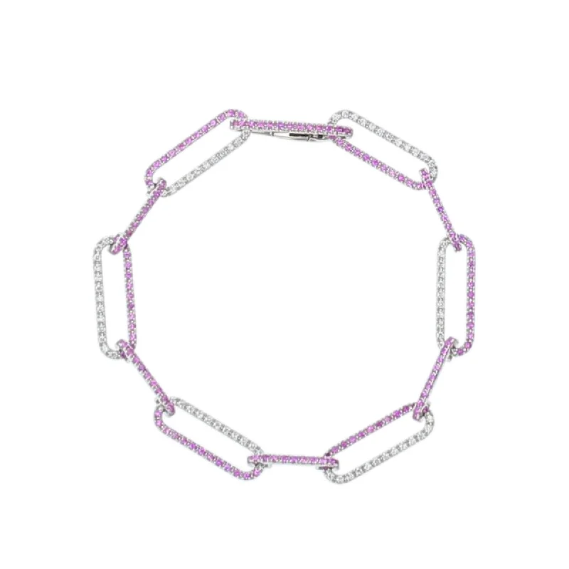 ladies-cross-rope-twist-bracelets-Pink Sapphire and Diamond Oval Link Bracelet