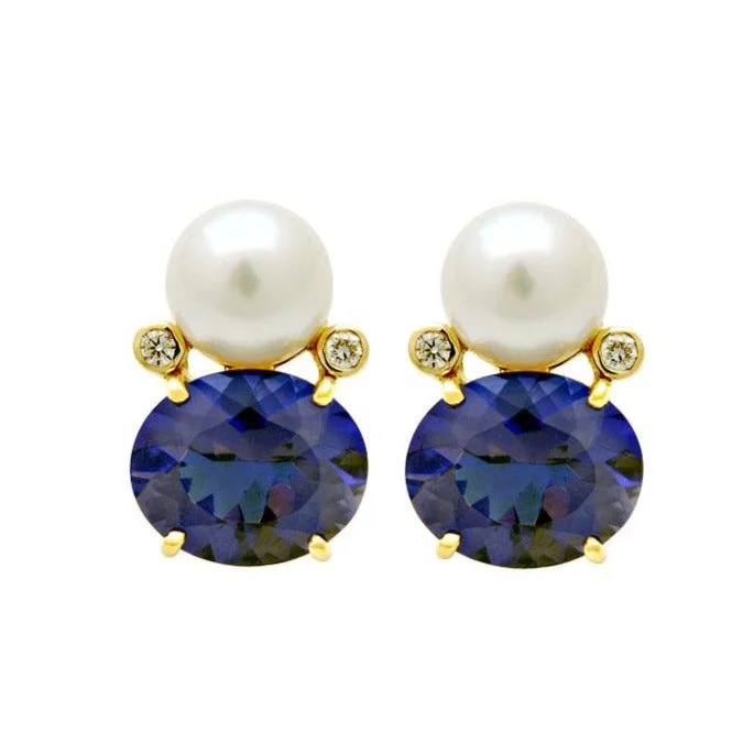 Ladies earrings glossy elegance -Earrings-Iolite, South Sea Pearl and Diamond