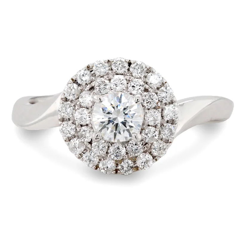 Ladies engagement rings for quest unions -WHITE GOLD DOUBLE HALO ENGAGEMENT RING WITH .31 CARAT ROUND CUT DIAMOND CENTER