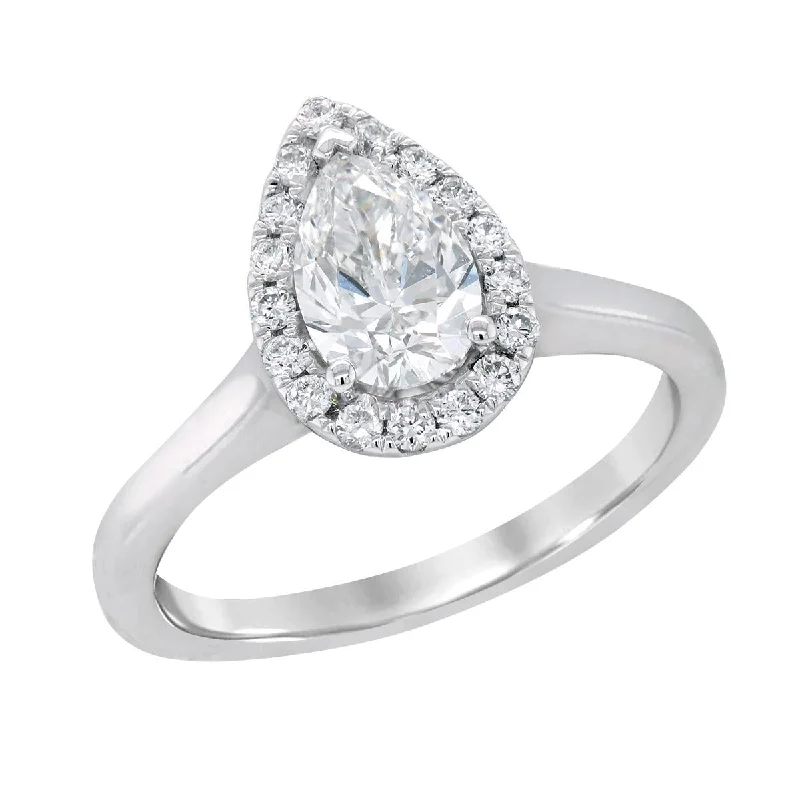 Ladies engagement rings cool romance -WHITE GOLD ENGAGEMENT RING WITH LAB GROWN PEAR DIAMOND HALO, 3/4 CT TW