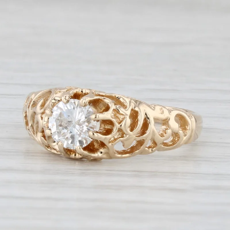 Ladies engagement rings fun brilliance -0.53ct Round Diamond Solitaire Engagement Ring 14k Gold Ornate Openwork Sz 6.75