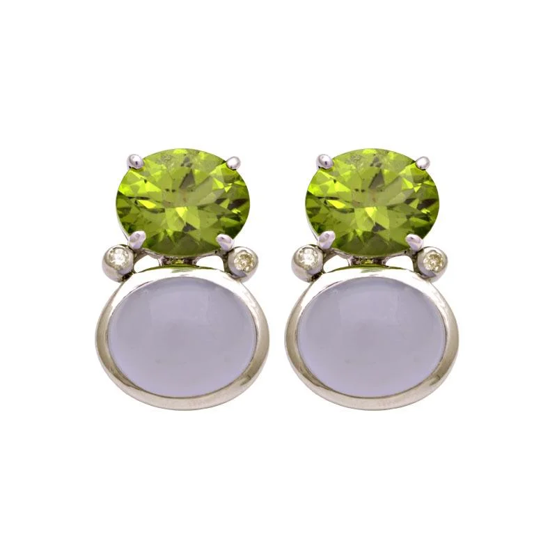 Ladies earrings modern elegance -Repair - Earrings - Peridot, Chalcedony and Diamond (160ES)