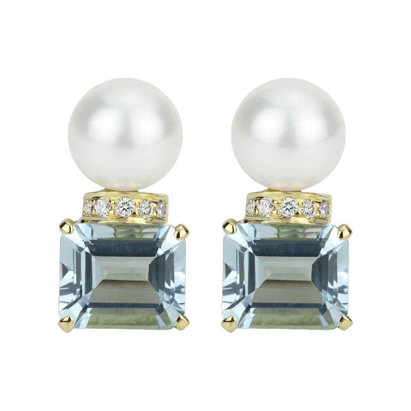 Ladies earrings ornate elegance -Earrings - South Sea Pearl, Aquamarine And Diamond