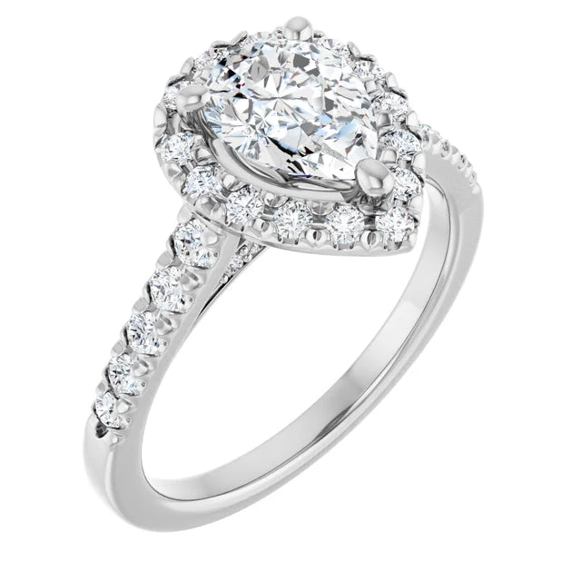 Ladies engagement rings with spire brilliance -ANGEL 14K White Gold Accented Pear Engagement Ring