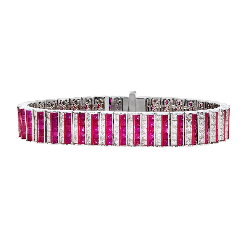 ladies-artisan-rope-twist-bracelets-Miiori 18K White Gold Ruby and Diamond Bracelet