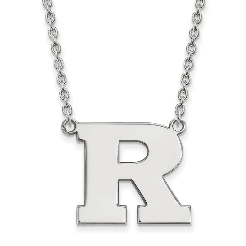 ladies-trendy-snake-chain-necklaces-Sterling Silver Rutgers Large Initial R Pendant Necklace