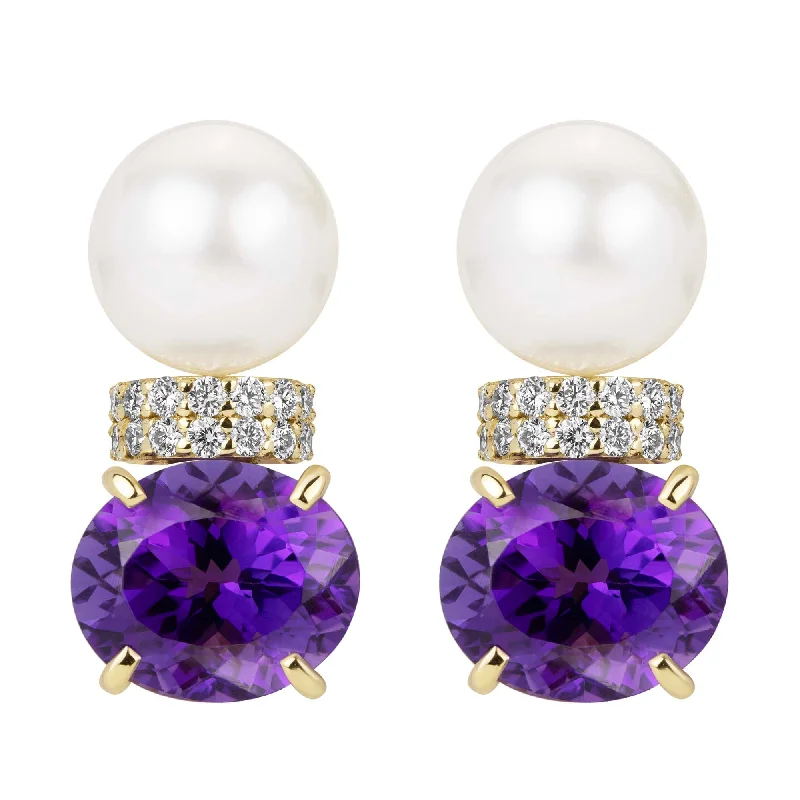 Ladies earrings with star drops -Earrings - South Sea Pearl, Amethyst And Diamond