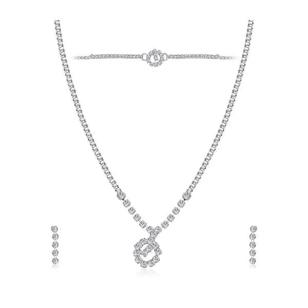 ladies-party-link-chain-bracelets-Tip Top Fashions Austrian Stone Silver Plated Necklace Set With Bracelet - 1201907