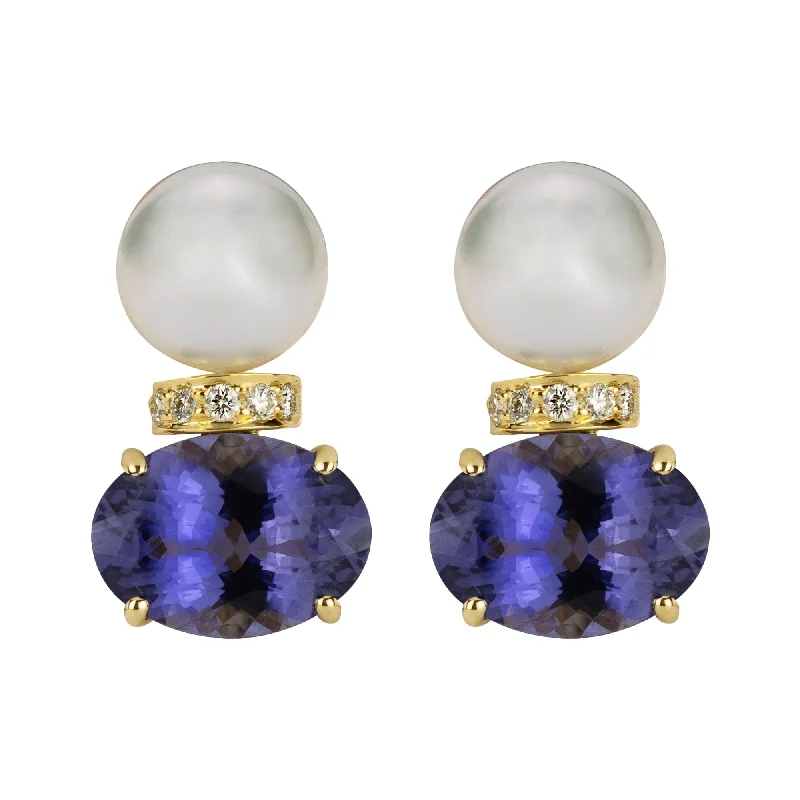 Ladies earrings for leader vibes -Earrings - South Sea Pearl, Iolite And Diamond