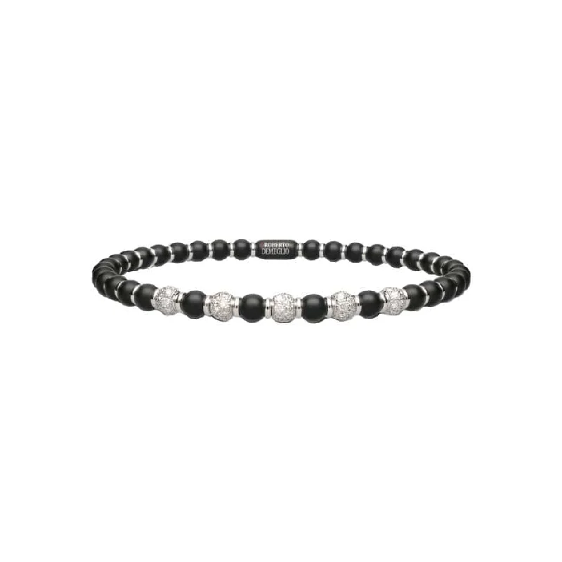 ladies-luxury-silver-bracelets-Diamond and Black Ceramic Sfera Bracelet