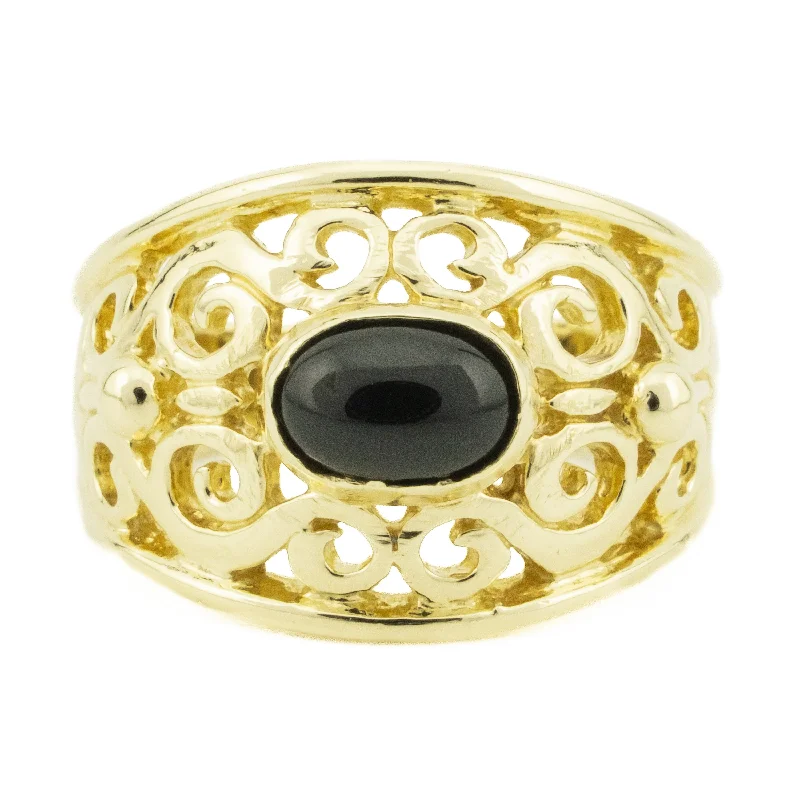 Ladies rings for 30th birthdays -Kabana Onyx Solitaire Gemstone Ring in 14K Yellow Gold- Size 6.75