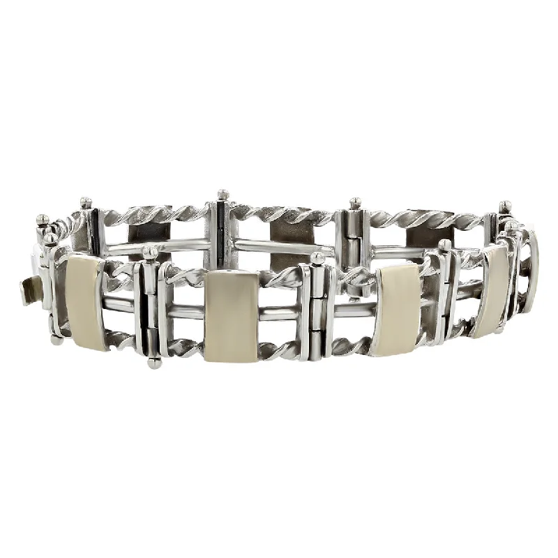 ladies-everyday-cable-bracelets-Modern Silver and Gold 7-Inch Link Bracelet