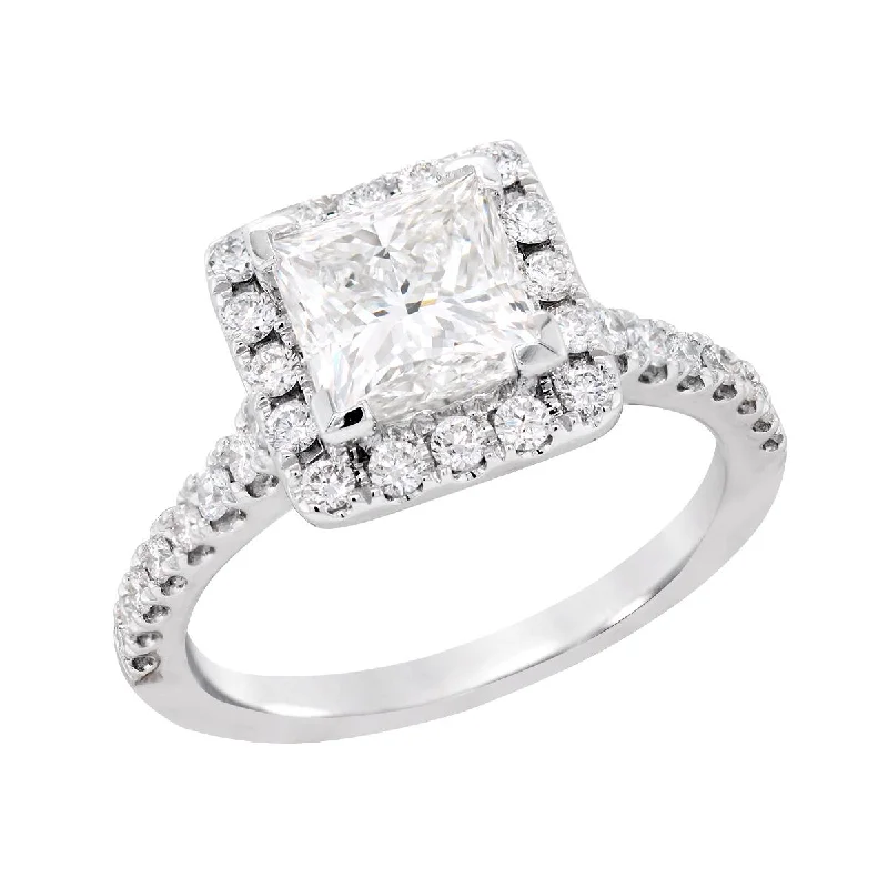 Ladies engagement rings classic brilliance -WHITE GOLD ENGAGEMENT RING WITH LAB GROWN PRINCESS CUT DIAMOND, 1.50 CT TW